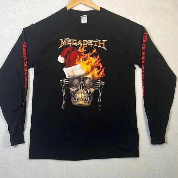 Megadeth limited release flaming winter skull long sleeve Shirt NWOT- Men Medium - Picture 1 of 8